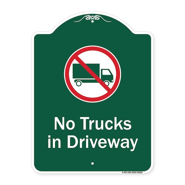 Signmission No Trucks In Driveway With Graphic Heavy-Gauge Aluminum Architectural Sign, 24" x 18", GW-1824-9810 A-DES-GW-1824-9810 - main